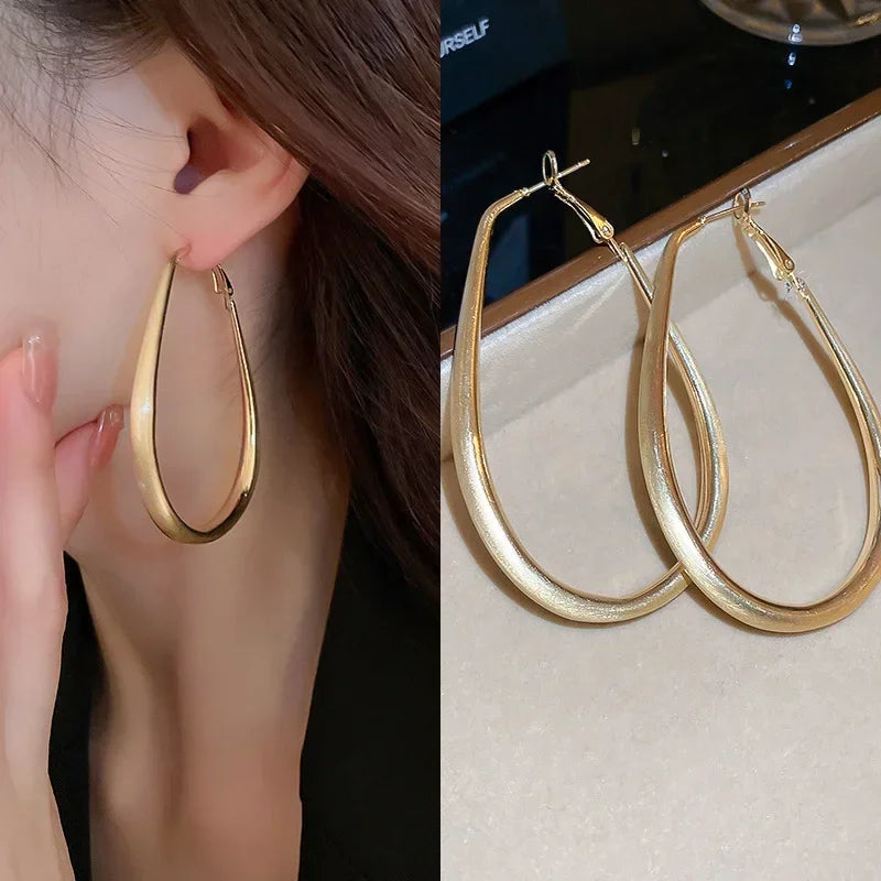 Geometric Big Hoop Earrings – Stainless Steel, Oval Design for Women