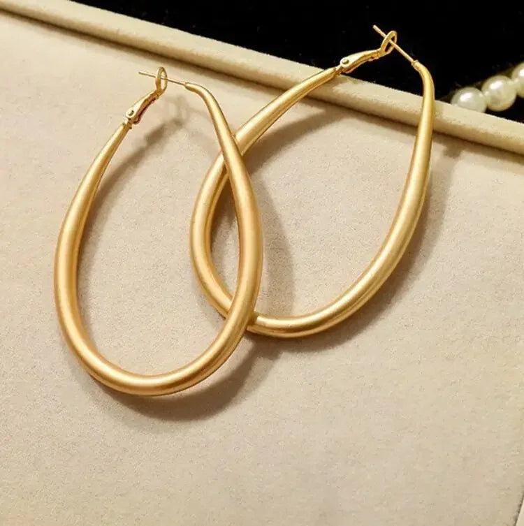 Geometric Big Hoop Earrings – Stainless Steel, Oval Design for Women