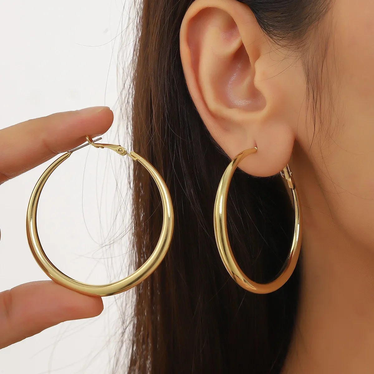 Geometric Big Hoop Earrings – Stainless Steel, Oval Design for Women