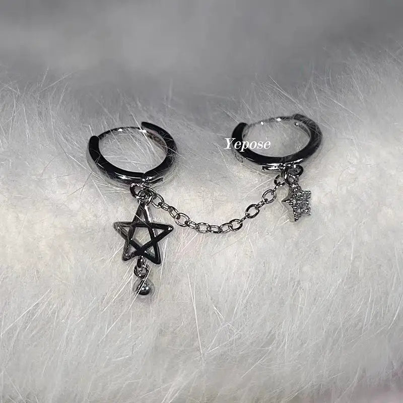 Silver Star Chain Double Piercing Earring – Y2K Stainless Steel Jewelry