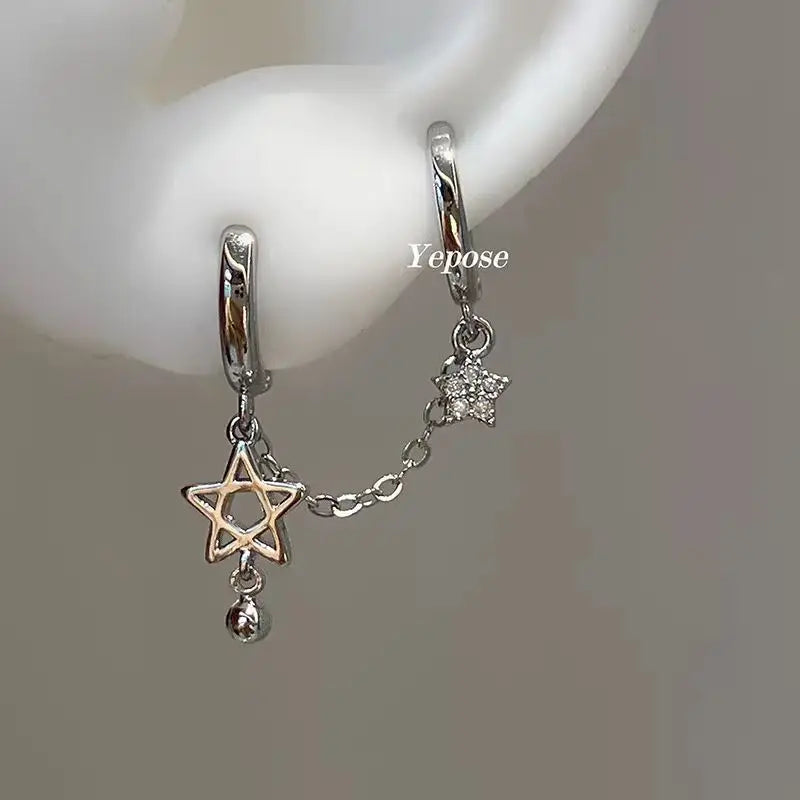Silver Star Chain Double Piercing Earring – Y2K Stainless Steel Jewelry