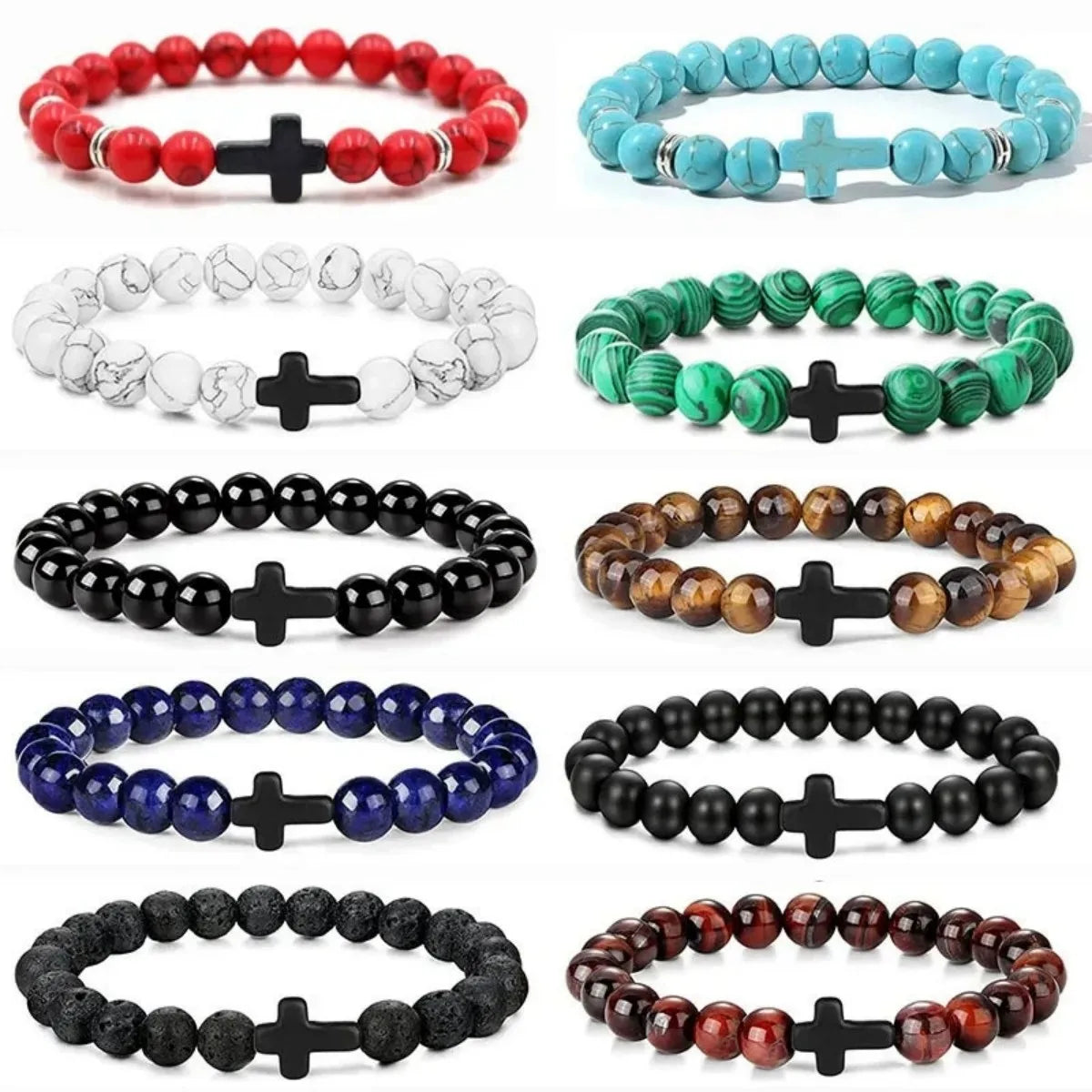 Natural Stone Cross Bracelet