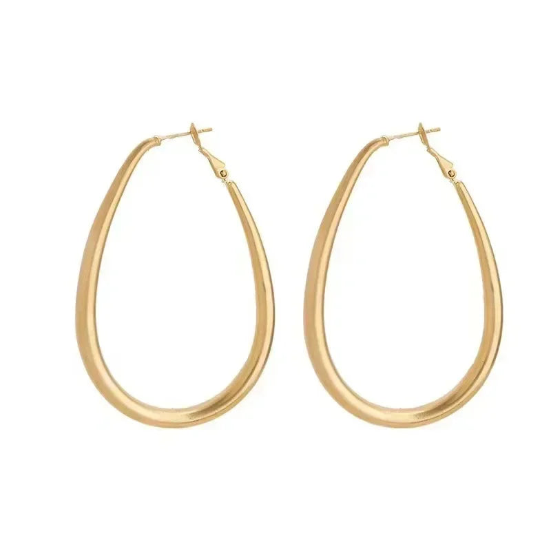 Geometric Big Hoop Earrings – Stainless Steel, Oval Design for Women