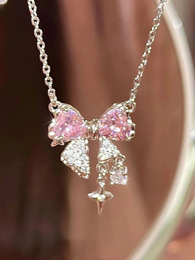 Pink Bow Star Necklace