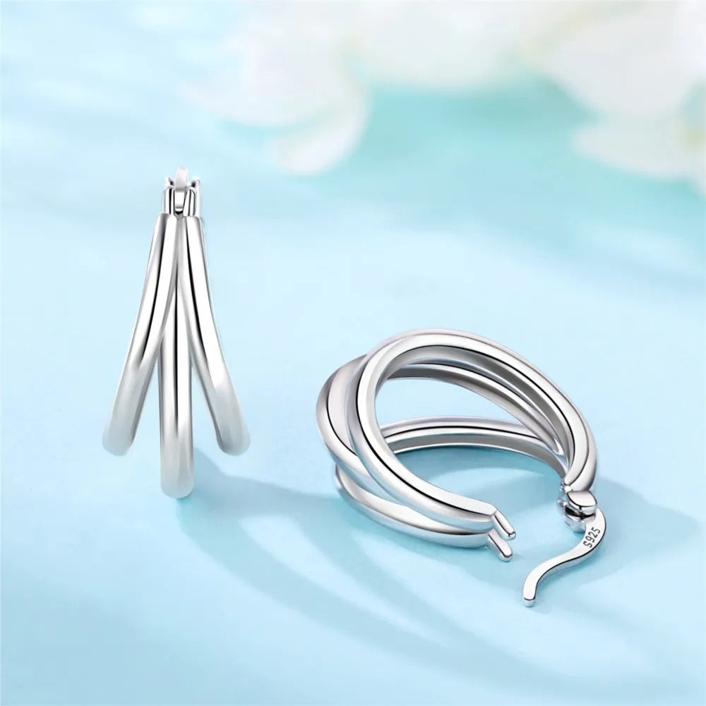 925 Sterling Silver Multi-Layer Hoop Earrings – Fine Jewelry for Women