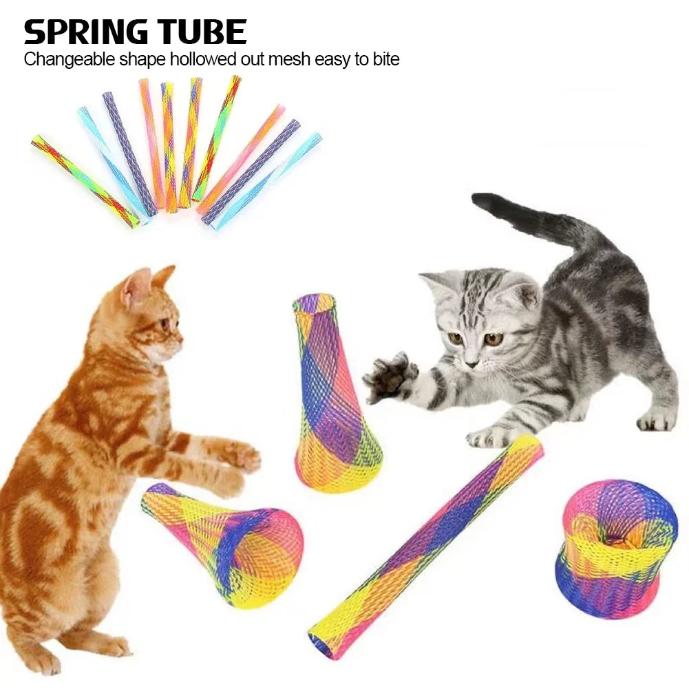 10Pcs Colorful Cat Spring Toys – Bouncing & Interactive Coil Tubes for Pets