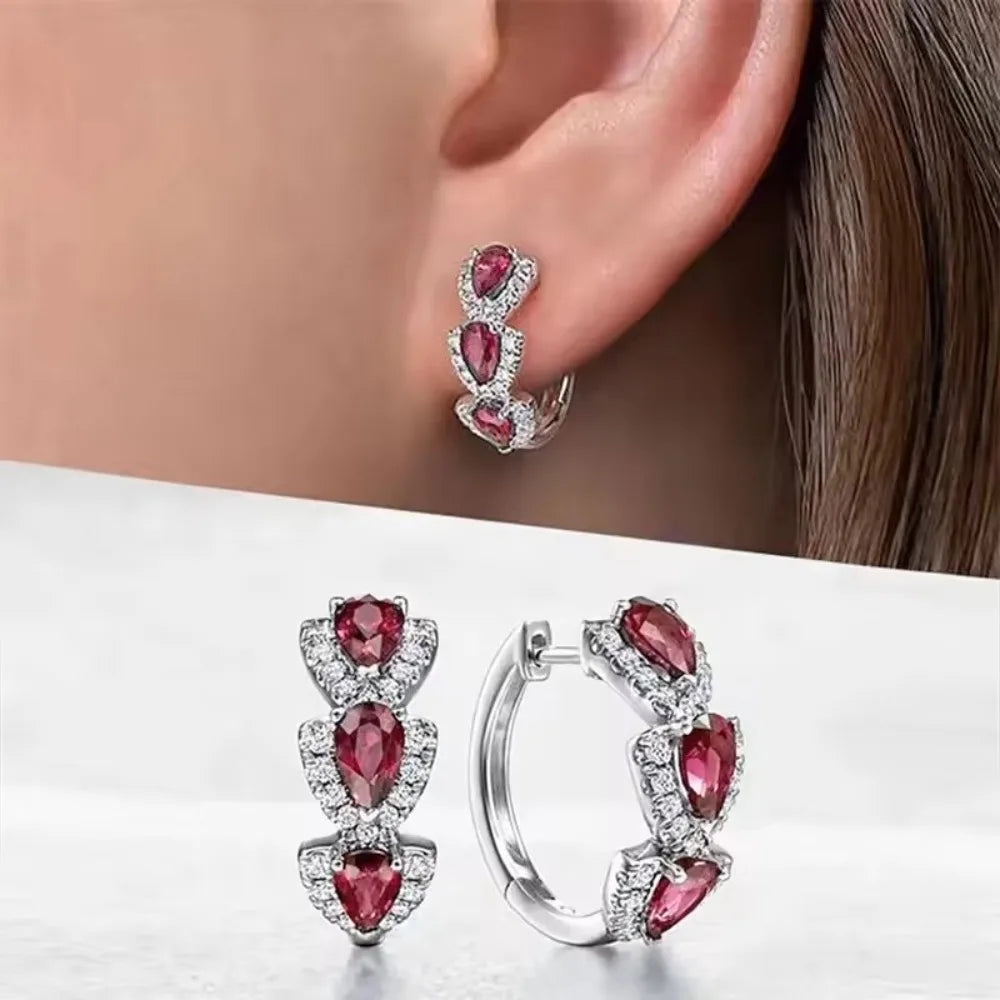 925 Sterling Silver Hoop Earrings – Blue Zirconia, Elegant Party Jewelry
