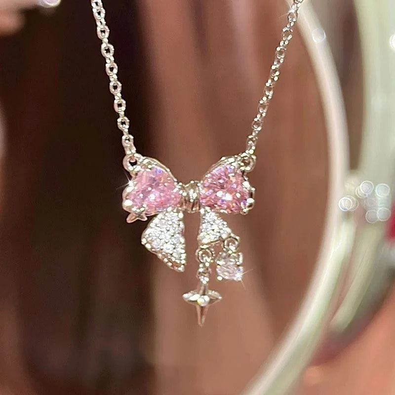 Pink Bow Star Necklace