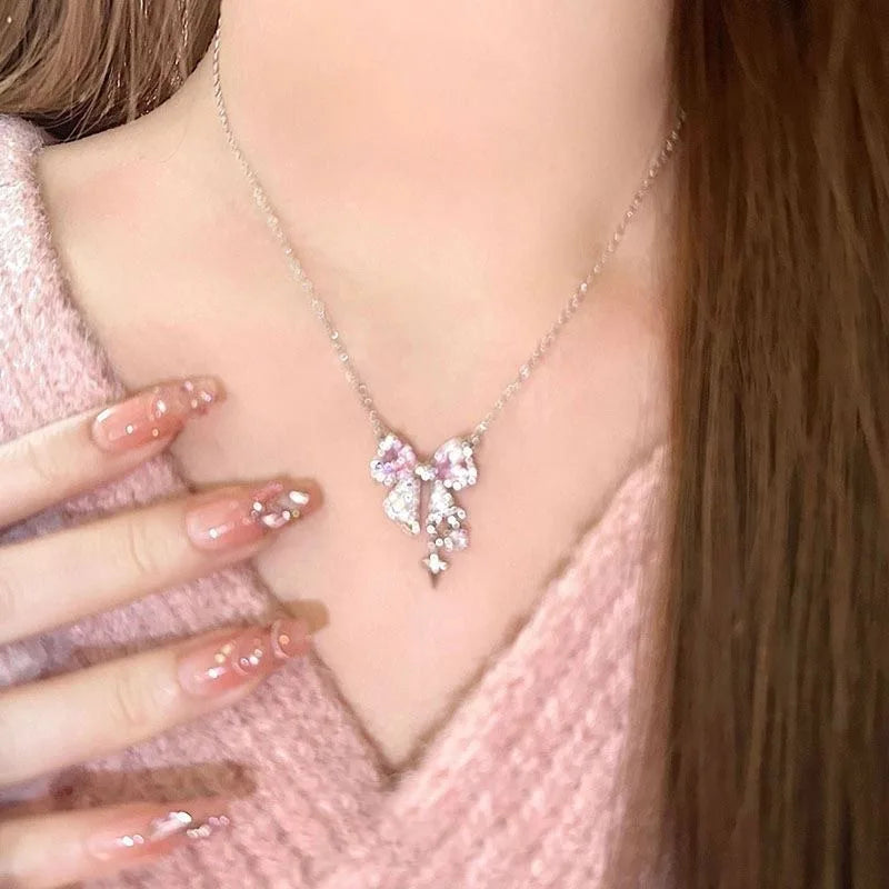 Pink Bow Star Necklace