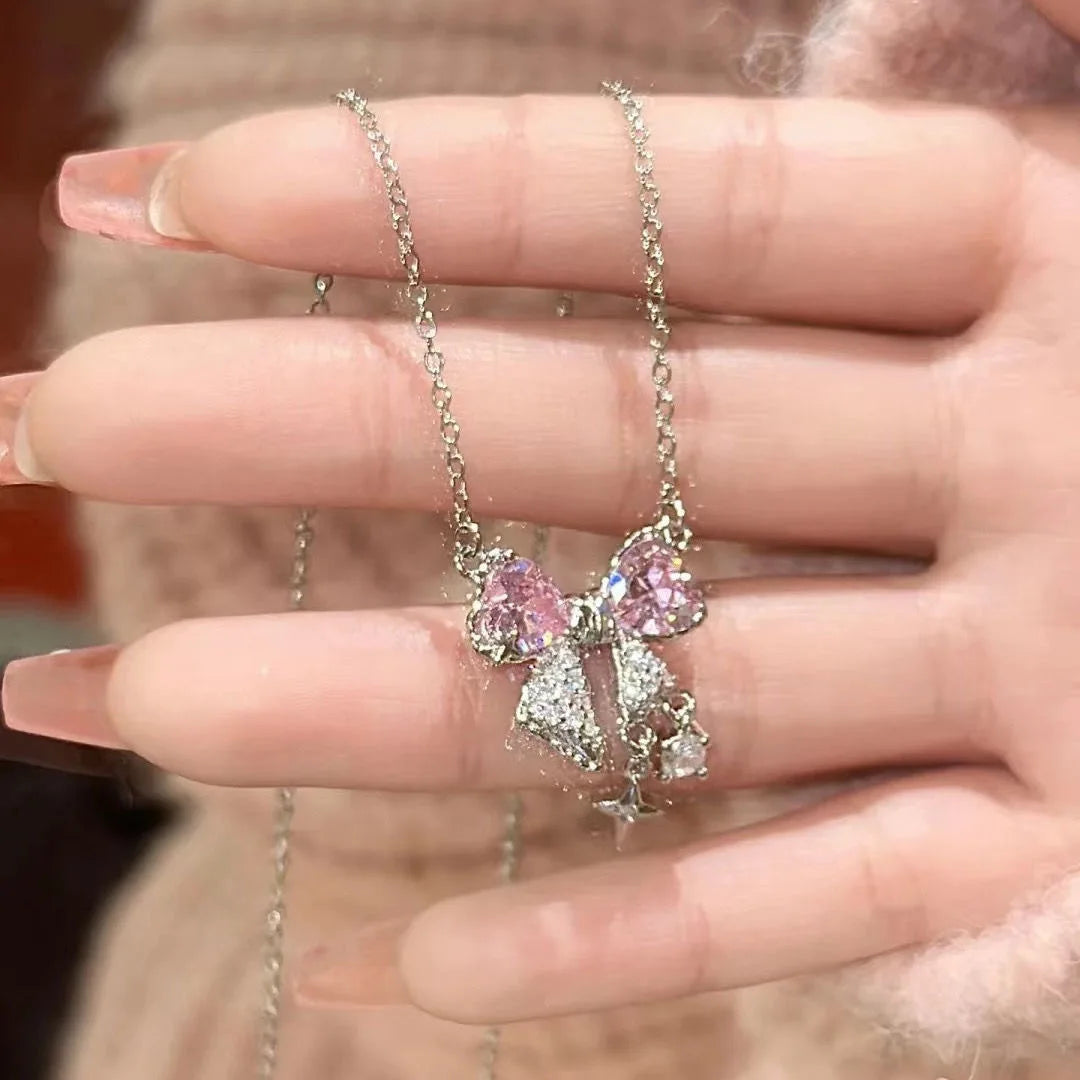 Pink Bow Star Necklace