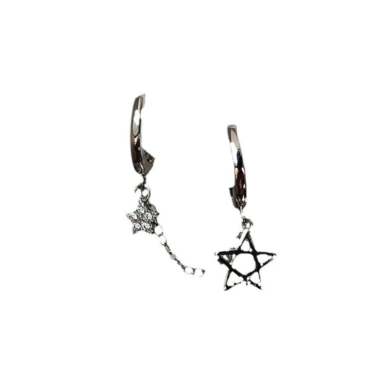 Silver Star Chain Earring – Double Ear Hole Y2K Stainless Steel Jewelry