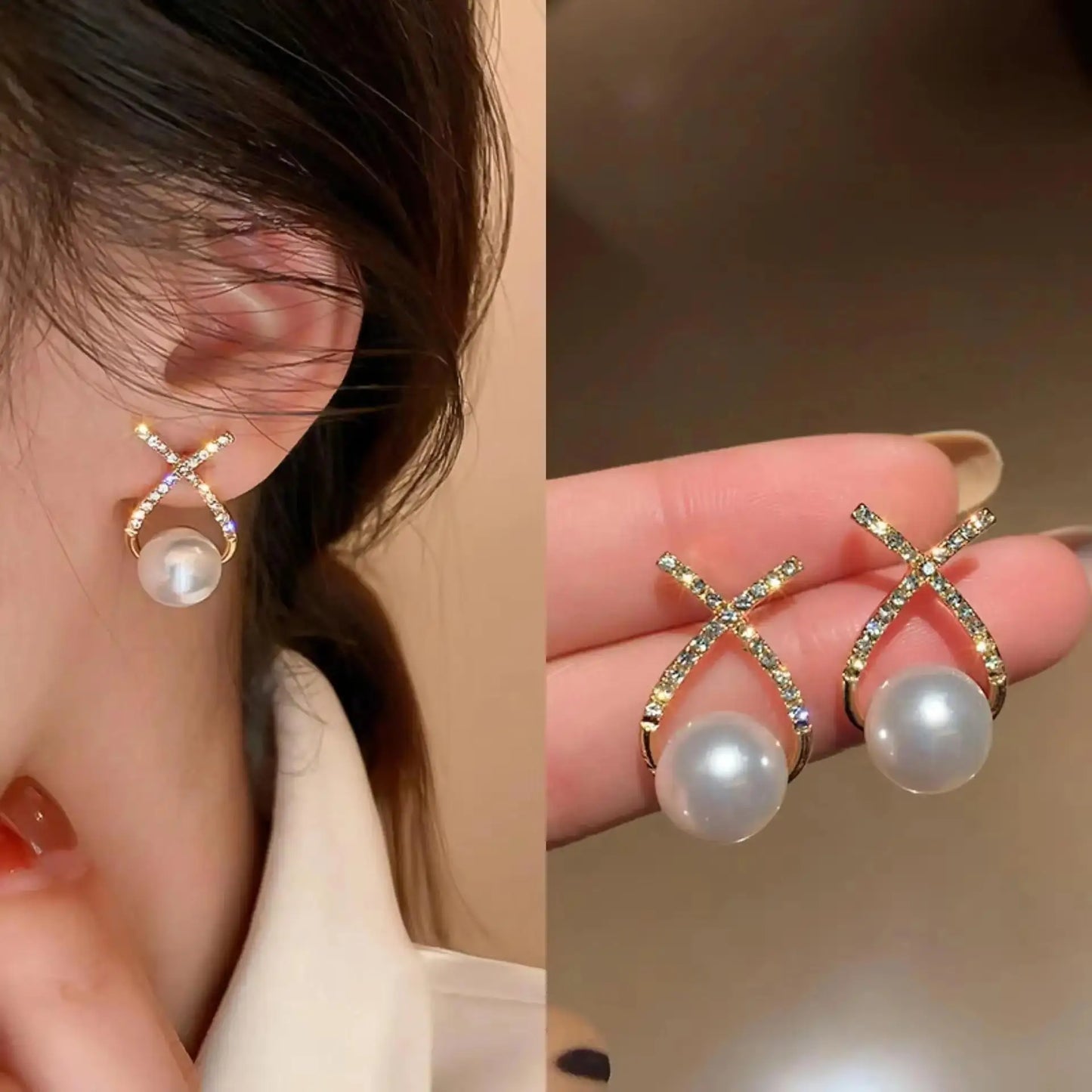 Korean Crystal Heart Earrings