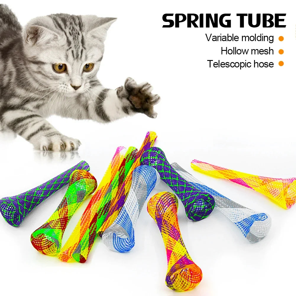 10Pcs Colorful Cat Spring Toys – Bouncing & Interactive Coil Tubes for Pets