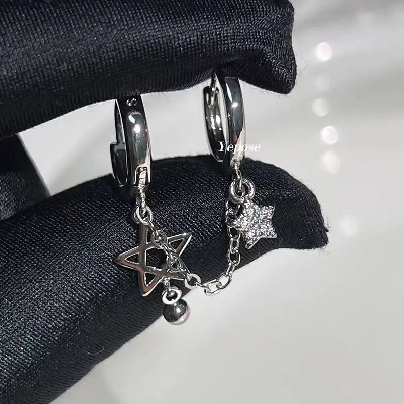 Silver Star Chain Double Piercing Earring – Y2K Stainless Steel Jewelry