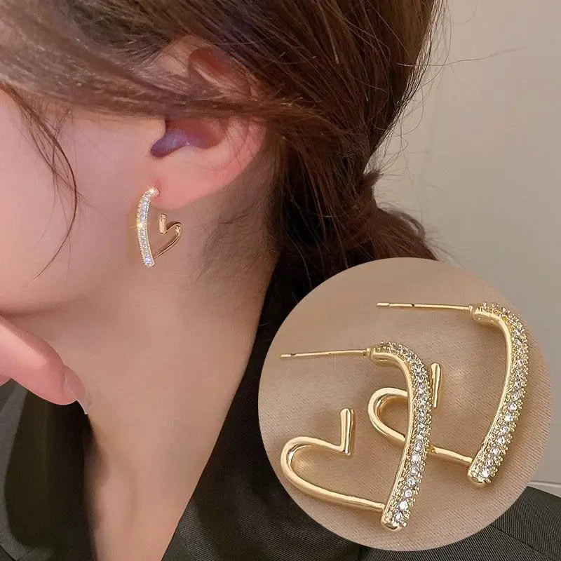 Korean Crystal Heart Earrings