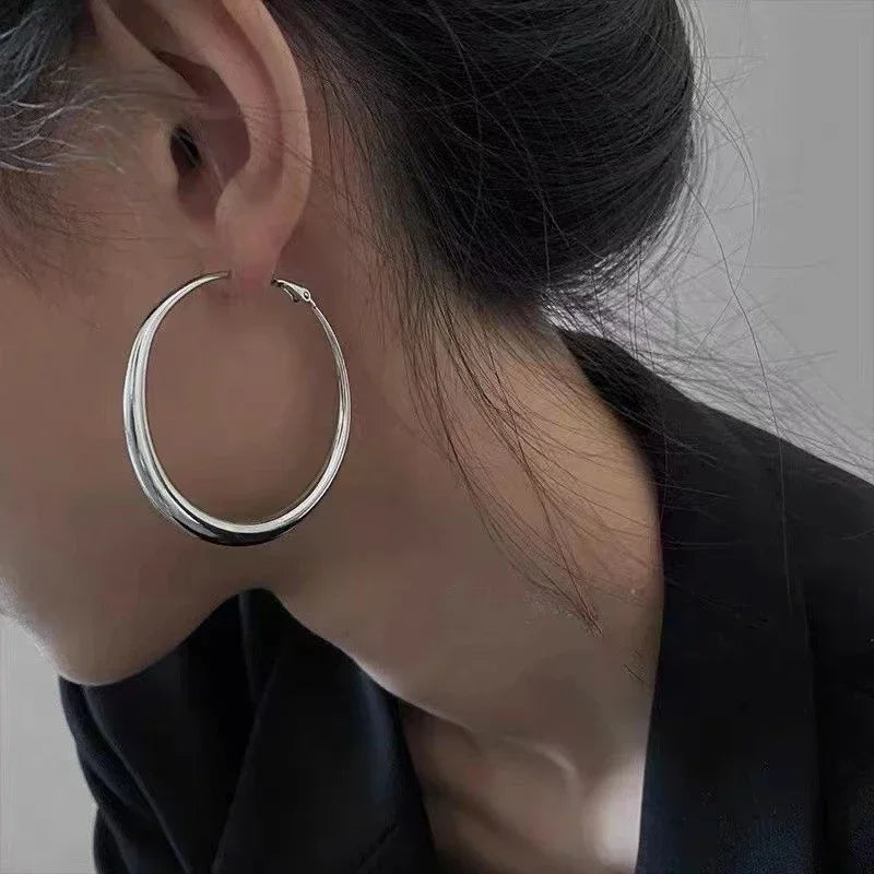 Geometric Big Hoop Earrings – Stainless Steel, Oval Design for Women