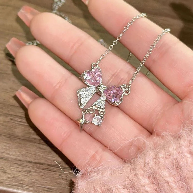 Pink Bow Star Necklace
