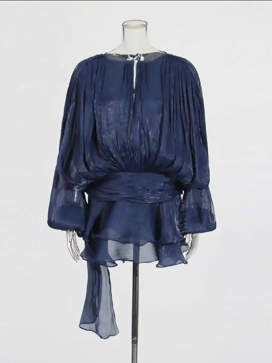 V-Neck Lace-Up Mini Dress with Long Sleeves – Women’s Sweet Style