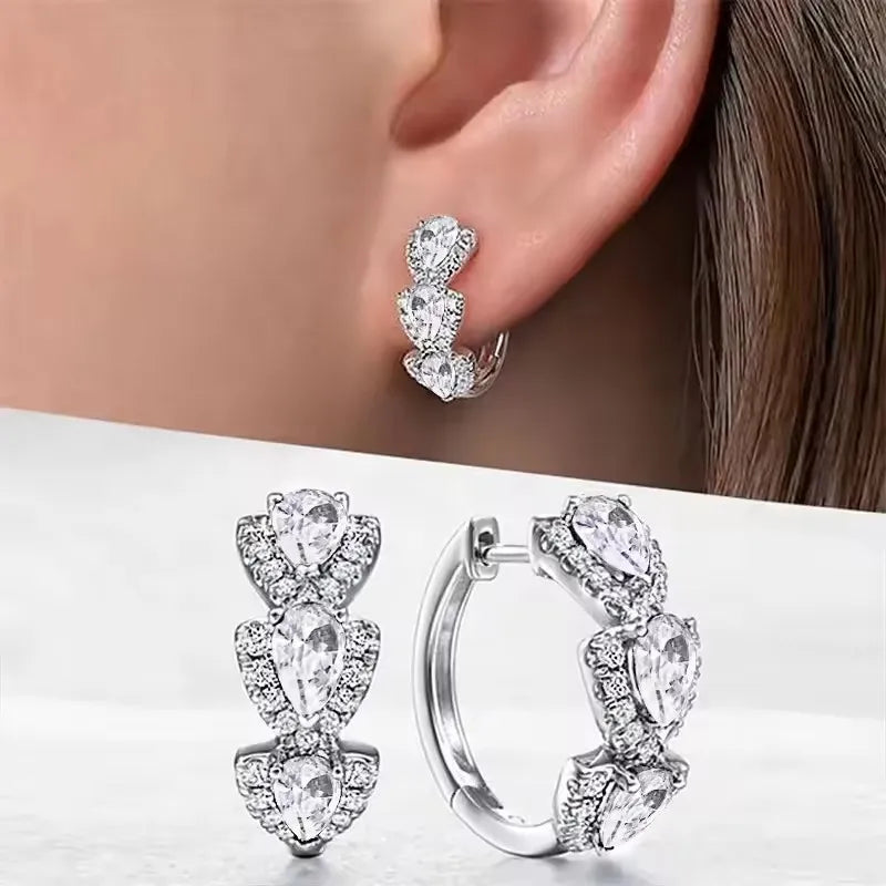 925 Sterling Silver Hoop Earrings – Blue Zirconia, Elegant Party Jewelry
