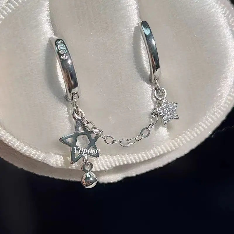 Silver Star Chain Double Piercing Earring – Y2K Stainless Steel Jewelry