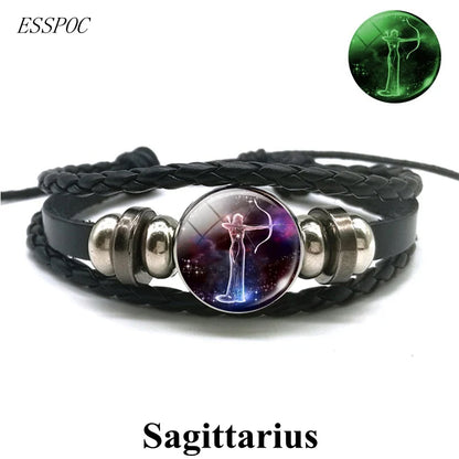 Zodiac Charm Constellation Luminous Leather Bracelet