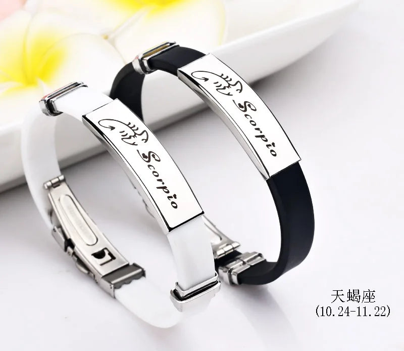 Constellations Sign Rubber Personalized Zodiac Sign Cuff Bracelets