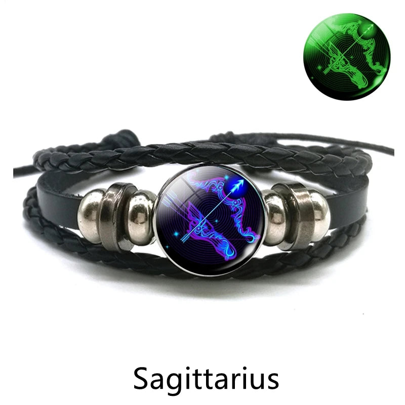 Zodiac Charm Constellation Luminous Leather Bracelet