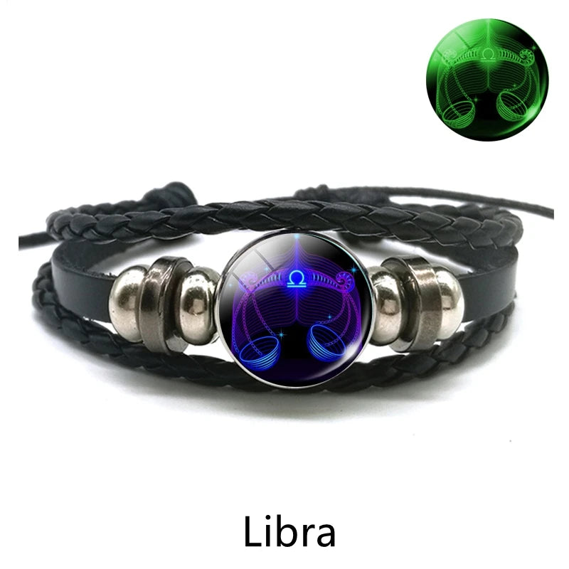 Zodiac Charm Constellation Luminous Leather Bracelet