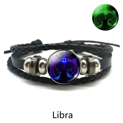 Zodiac Charm Constellation Luminous Leather Bracelet