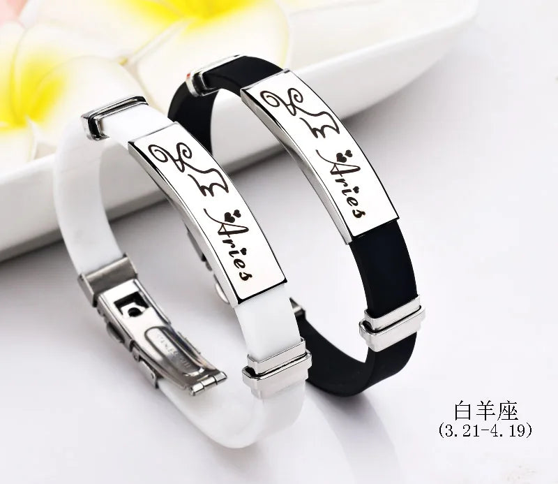 Constellations Sign Rubber Personalized Zodiac Sign Cuff Bracelets