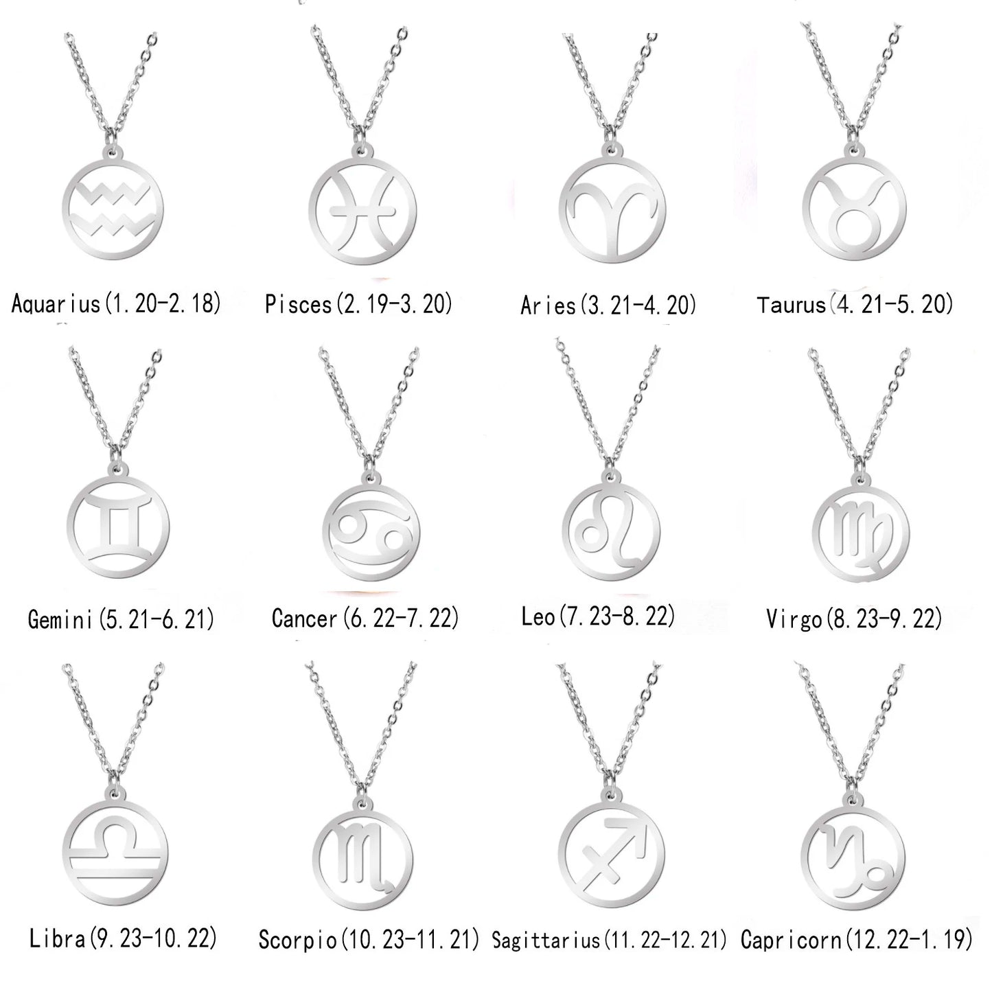 Zodiac Pendant Stainless Steel Necklace