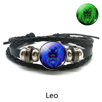 Zodiac Charm Constellation Luminous Leather Bracelet