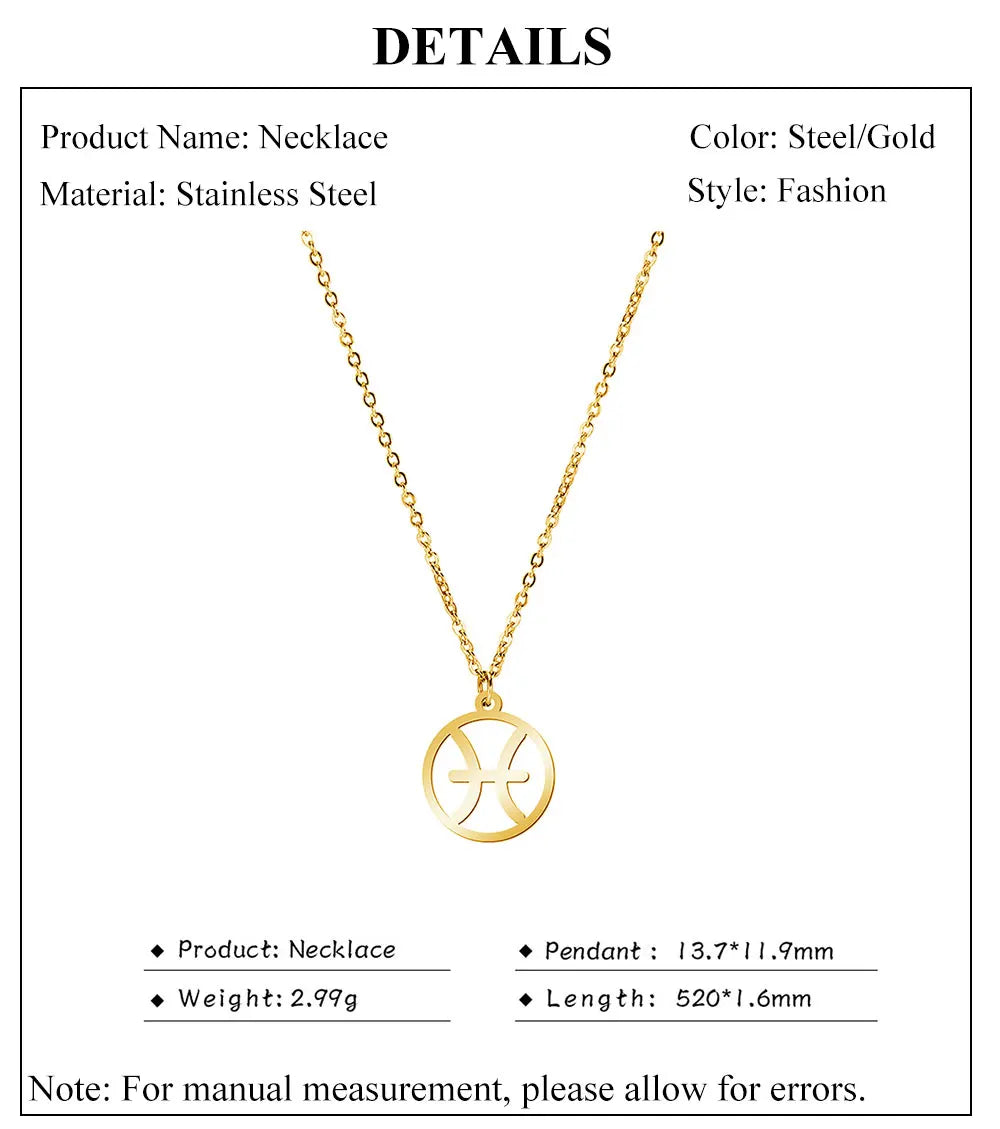 Zodiac Pendant Stainless Steel Necklace