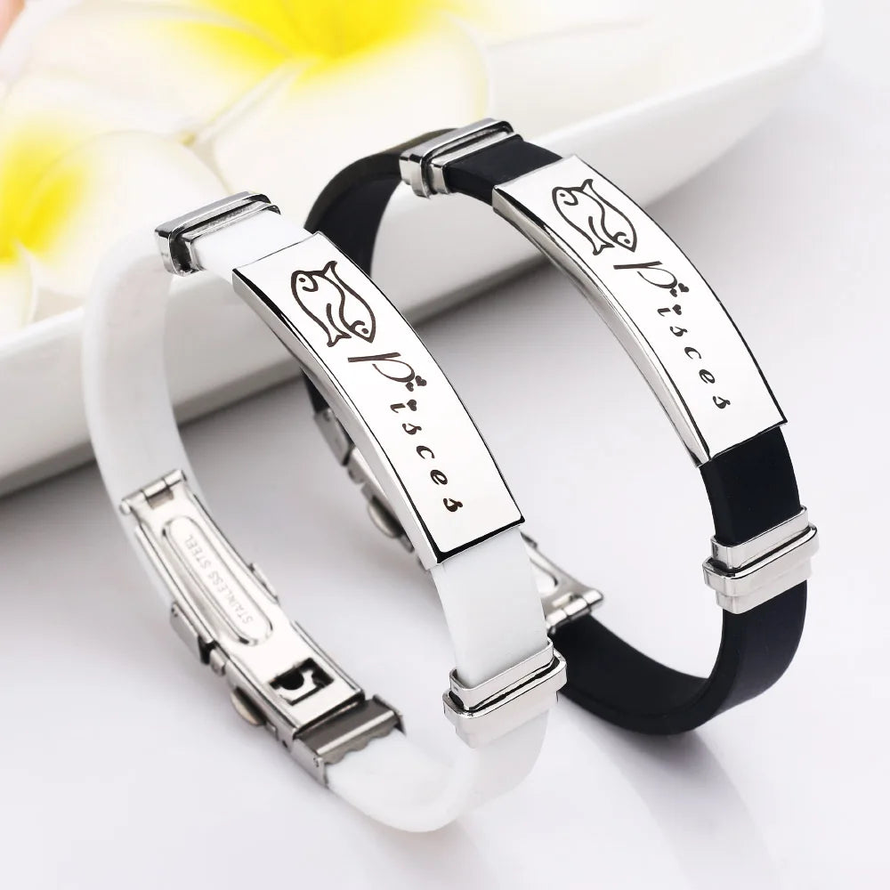 Constellations Sign Rubber Personalized Zodiac Sign Cuff Bracelets