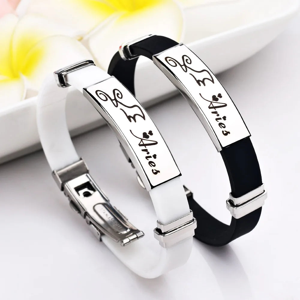 Constellations Sign Rubber Personalized Zodiac Sign Cuff Bracelets