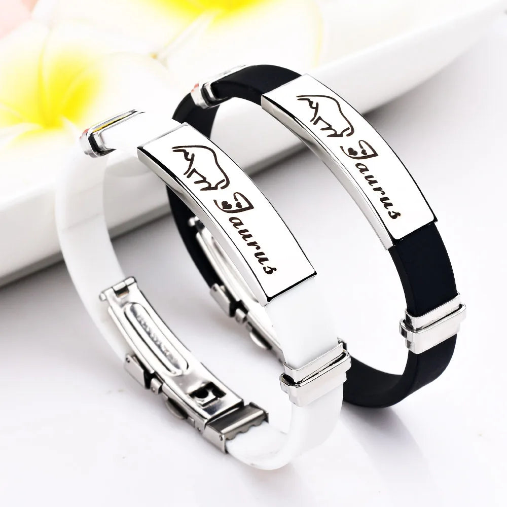 Constellations Sign Rubber Personalized Zodiac Sign Cuff Bracelets