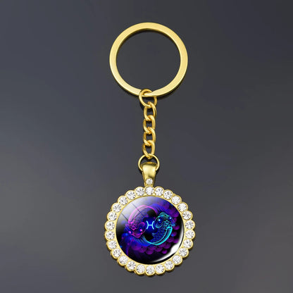 Constellation Double Side Cabochon Glass Ball Keychain