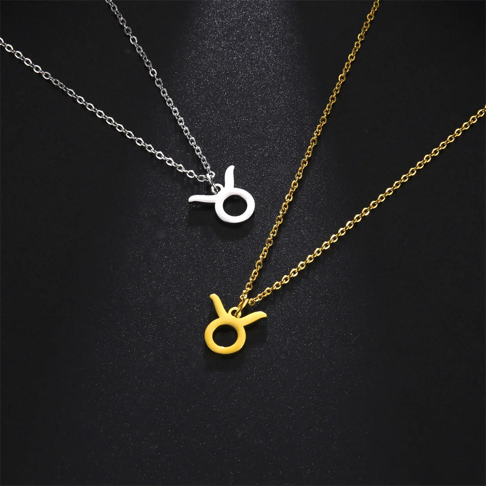 Zodiac Sign Stainless Steel or Gold Plated Pendant Necklace