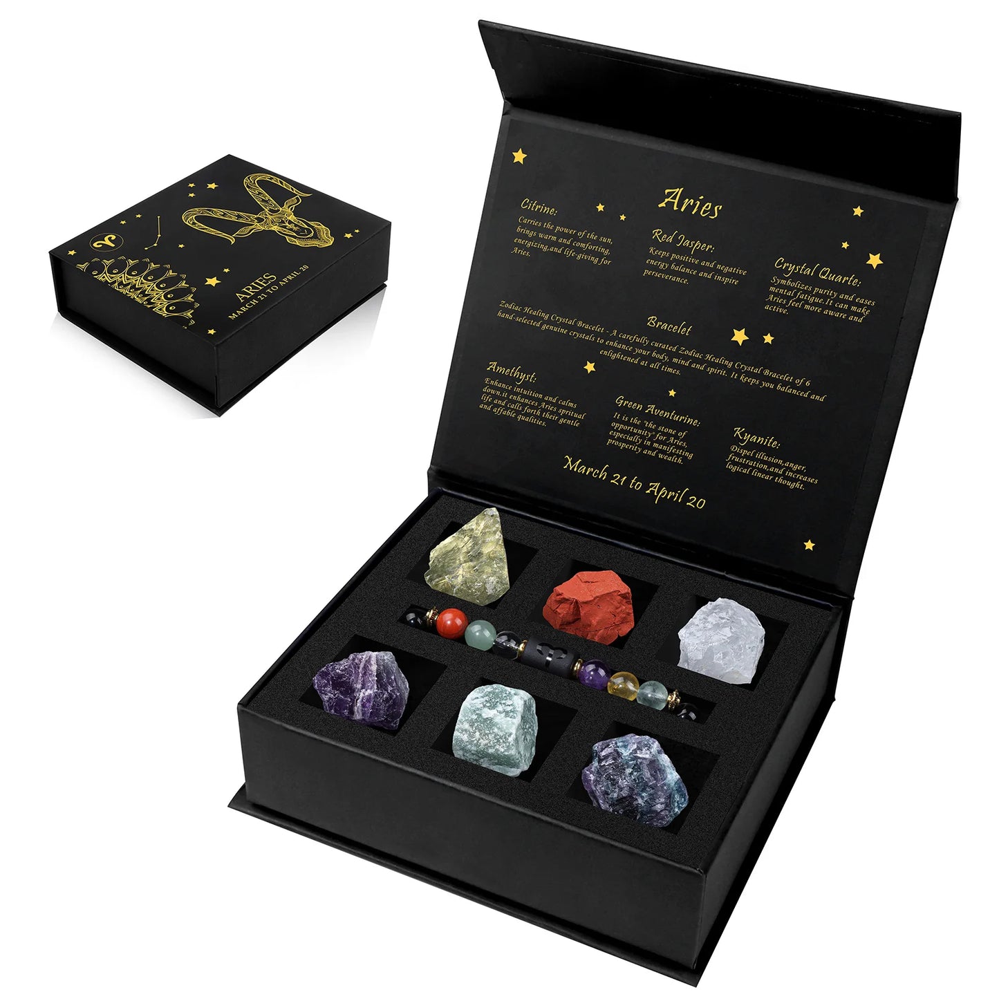 Constellation Zodiac Sign Gift Box - Lapis Lazuli Amethysts Rope Bracelet With Raw Stone