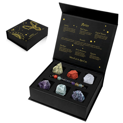 Constellation Zodiac Sign Gift Box - Lapis Lazuli Amethysts Rope Bracelet With Raw Stone