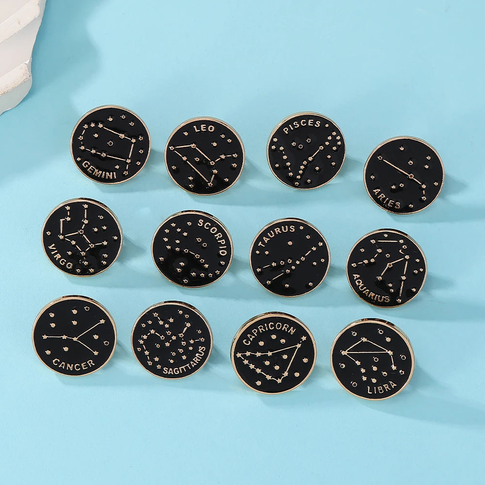 The Zodiac Collection Enamel Pins Constellation Round Brooch