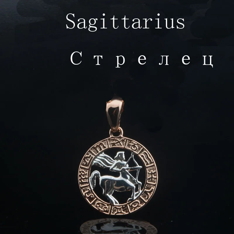 Constellation 585 Rose White Gold Color Zodiac Pendant