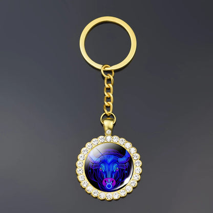 Constellation Double Side Cabochon Glass Ball Keychain