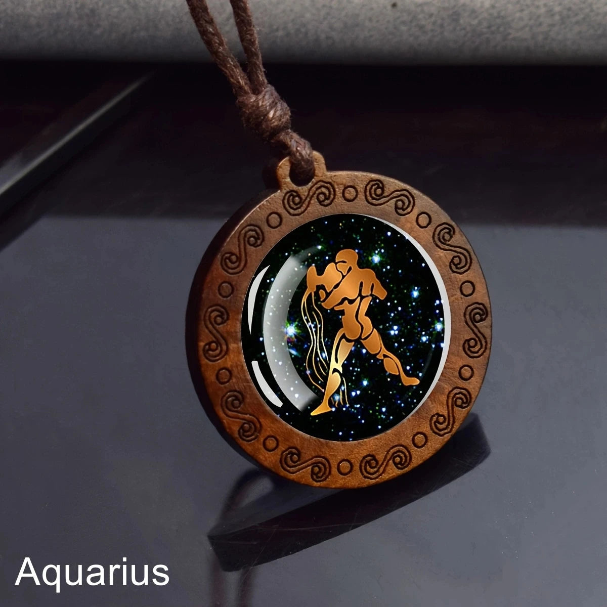 Zodiac Sign Rope Chain Constellation Wooden Pendant Necklace
