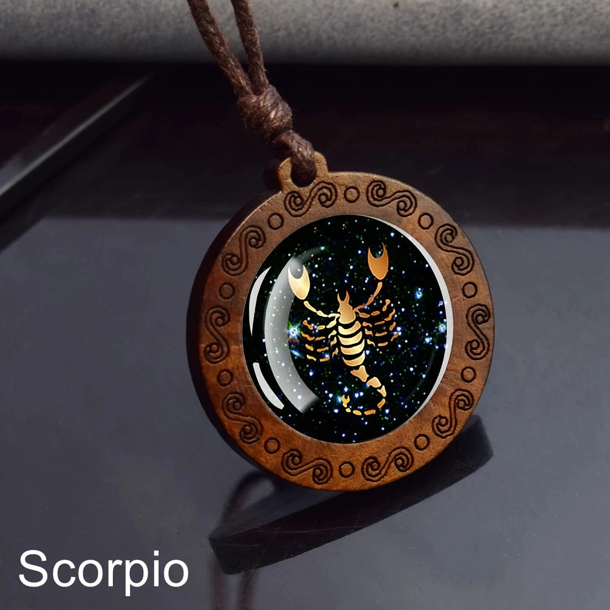 Zodiac Sign Rope Chain Constellation Wooden Pendant Necklace