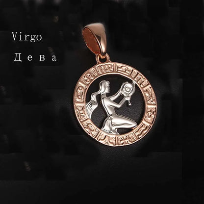 Constellation 585 Rose White Gold Color Zodiac Pendant