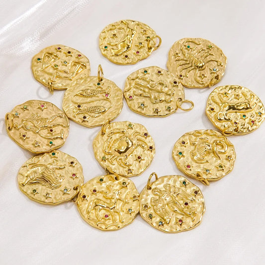 Zodiac Sign Connector Gold Plated Stainless Steel Charms