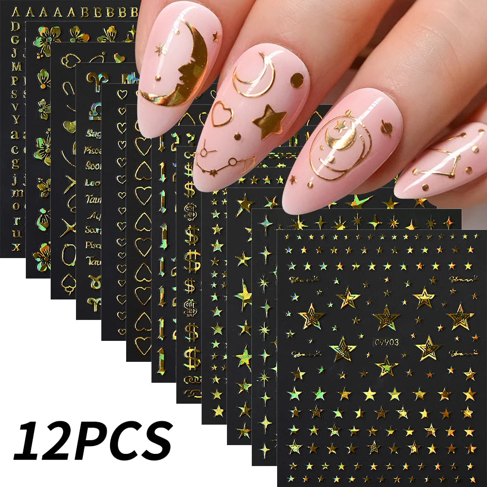 Zodiac Constellation 3D Bronzing Nail Stickers
