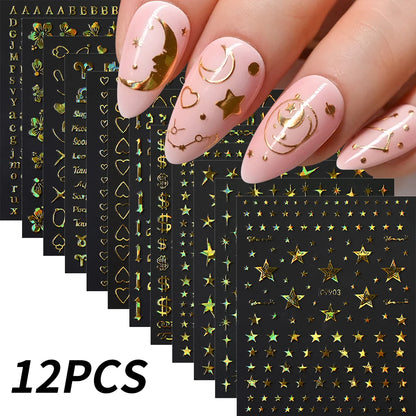 Zodiac Constellation 3D Bronzing Nail Stickers