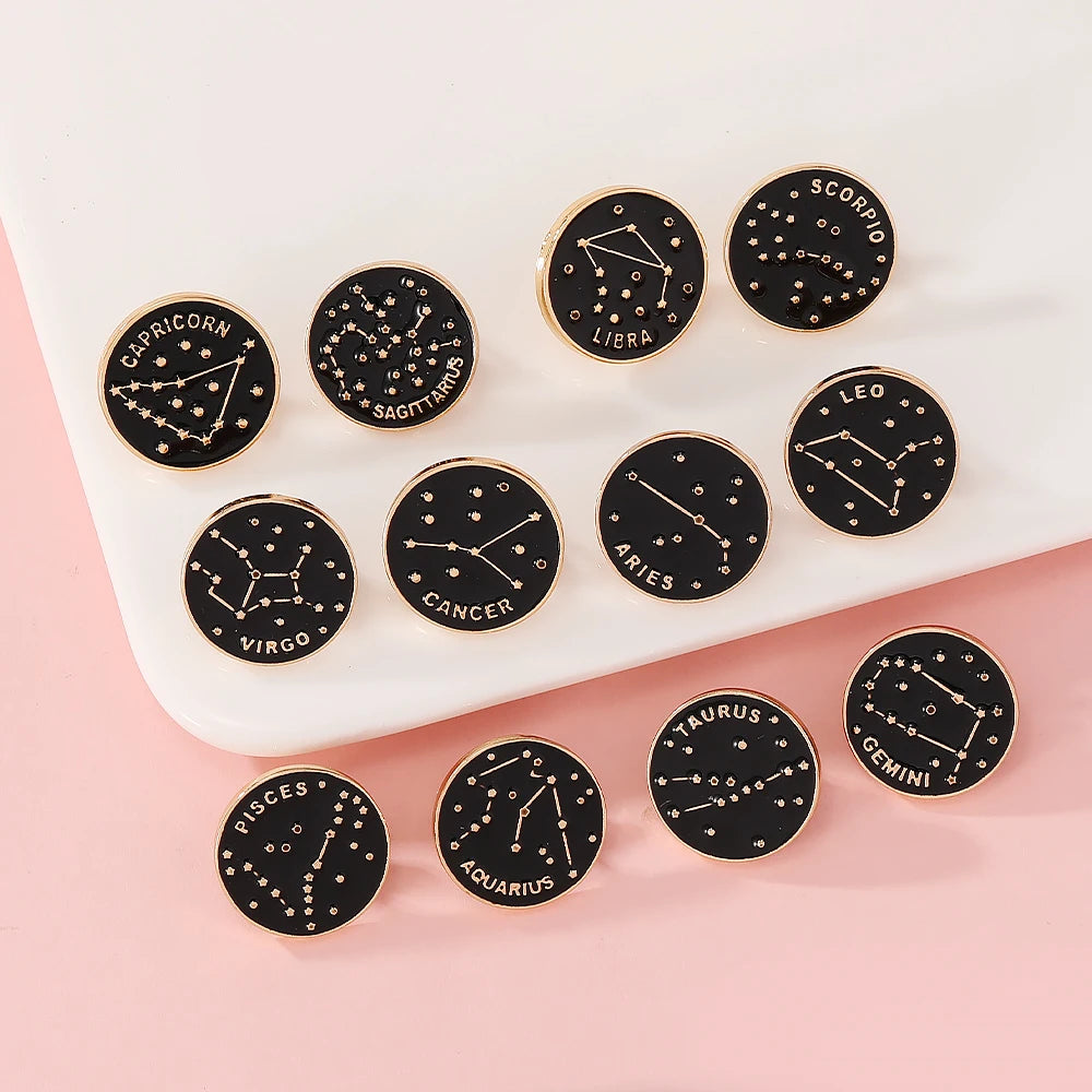 The Zodiac Collection Enamel Pins Constellation Round Brooch